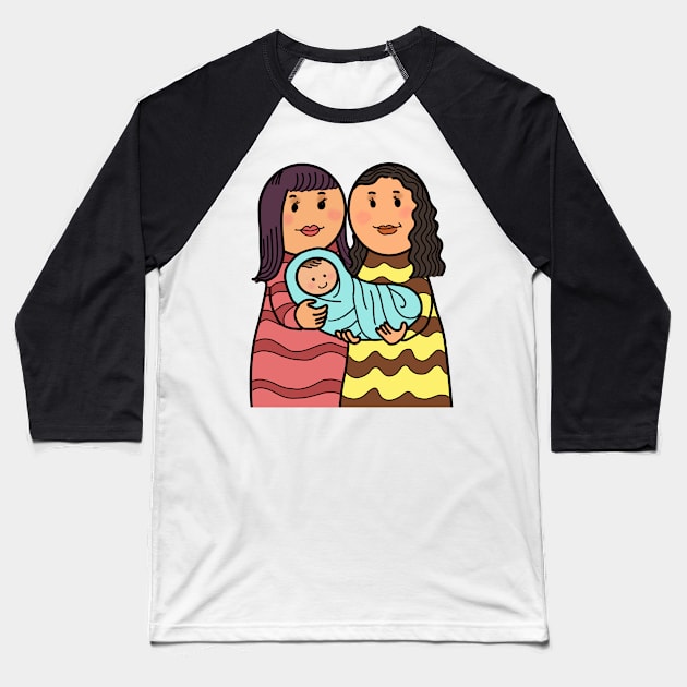 Happy Young Lesbian Family Baseball T-Shirt by Nalidsa